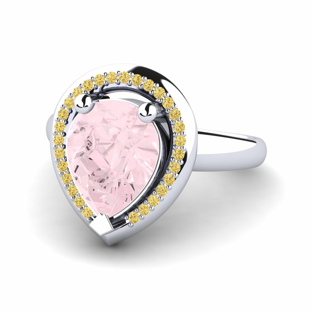 Bague de fiançailles Eranthe Or Blanc 14k Quartz Rose Halo 2.1 Carats Poire