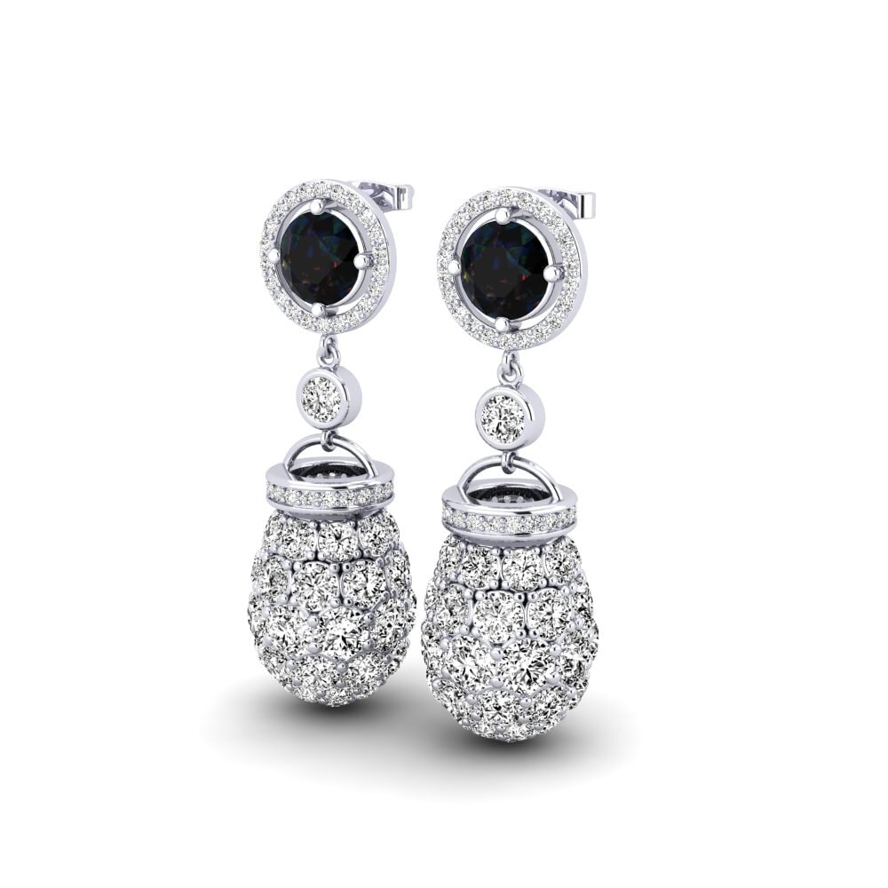 14k Oro Blanco Opalo Negro Pendiente de mujer Erastos