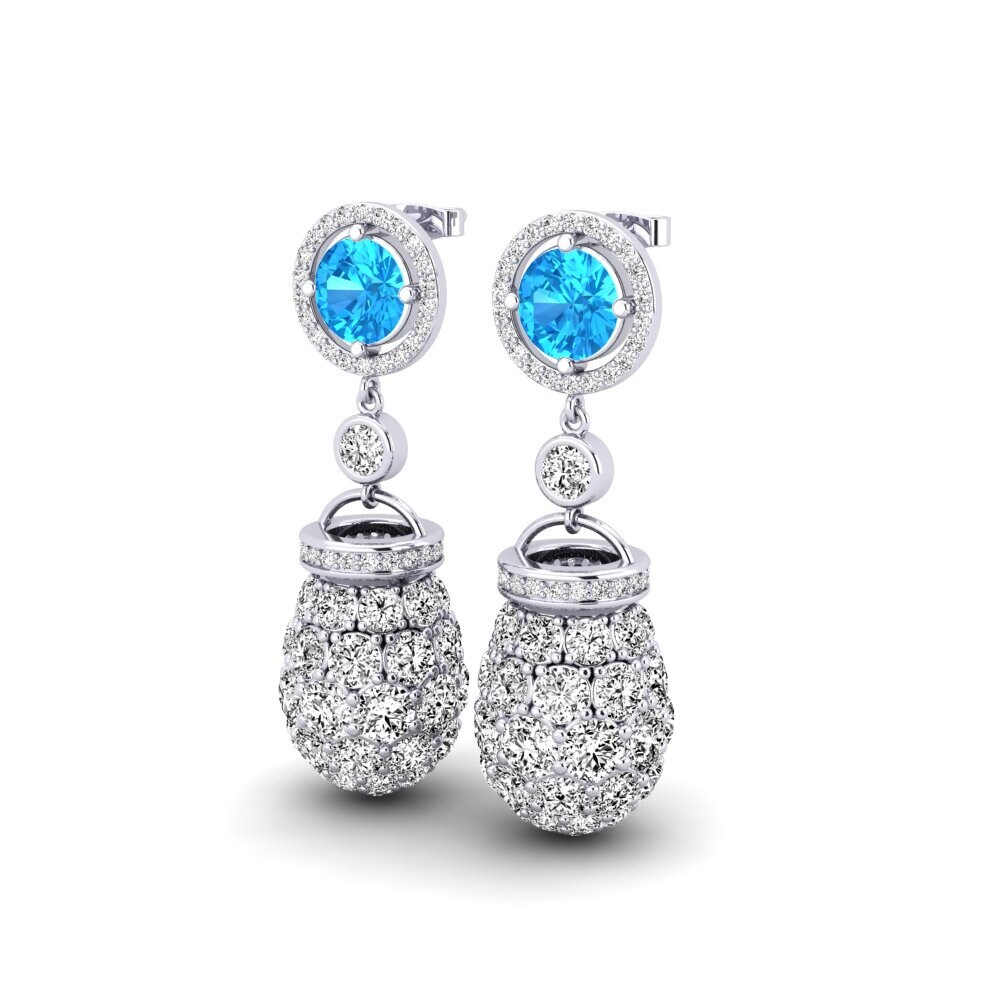 18k Oro Blanco Topacio azul Pendiente de mujer Erastos