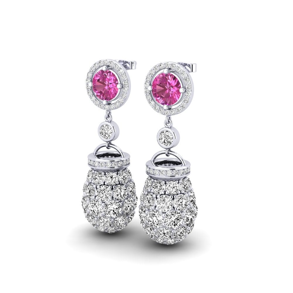 18k Oro Blanco Topacio Rosa Pendiente de mujer Erastos