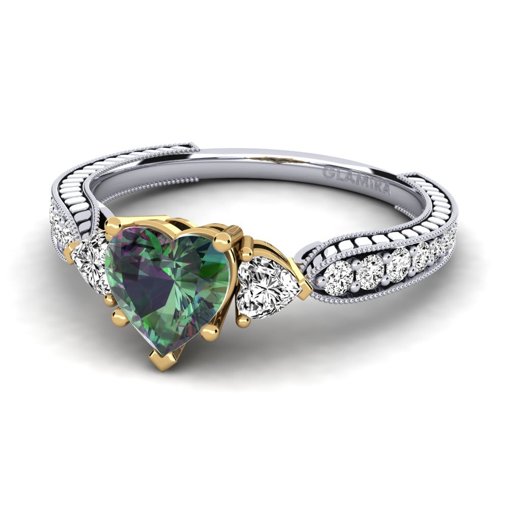14k Oro Blanco & Amarillo Topacio Místico Anillo de compromiso Erica