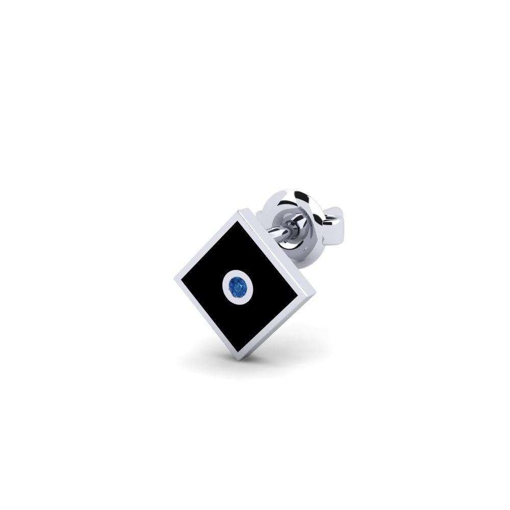 9ct White Gold Dark Blue Zirconia Men's Earring Erlot