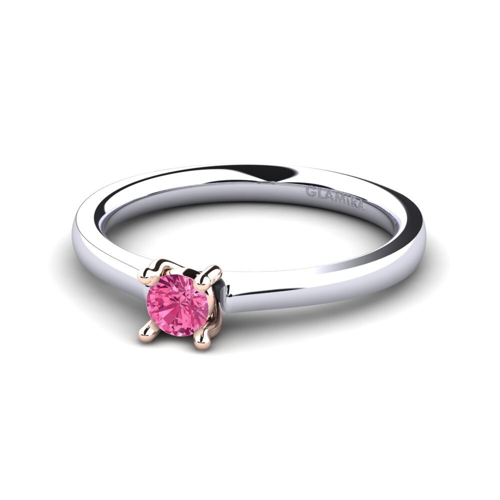 14k Oro Blanco & Rosa Turmalina rosa Anillo de Mujer Ersilia