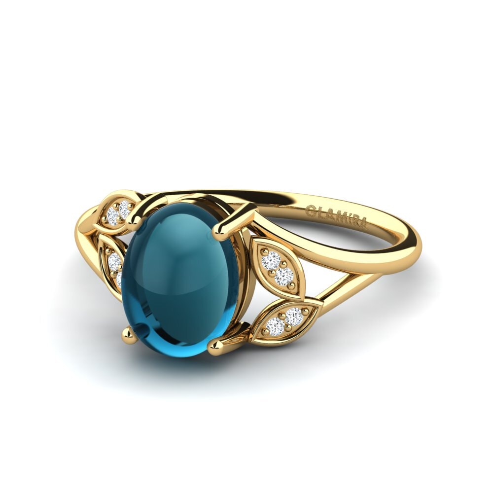 14K Geel Goud Cabochon Blauwe London Topaas Ringen Ervette