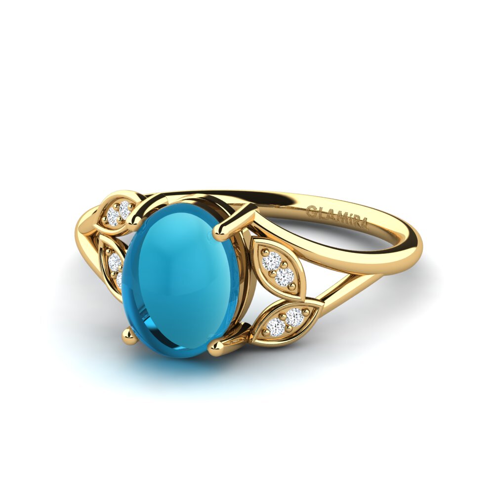 9k Oro Amarillo Topacio Azul Cabujón Anillo Ervette
