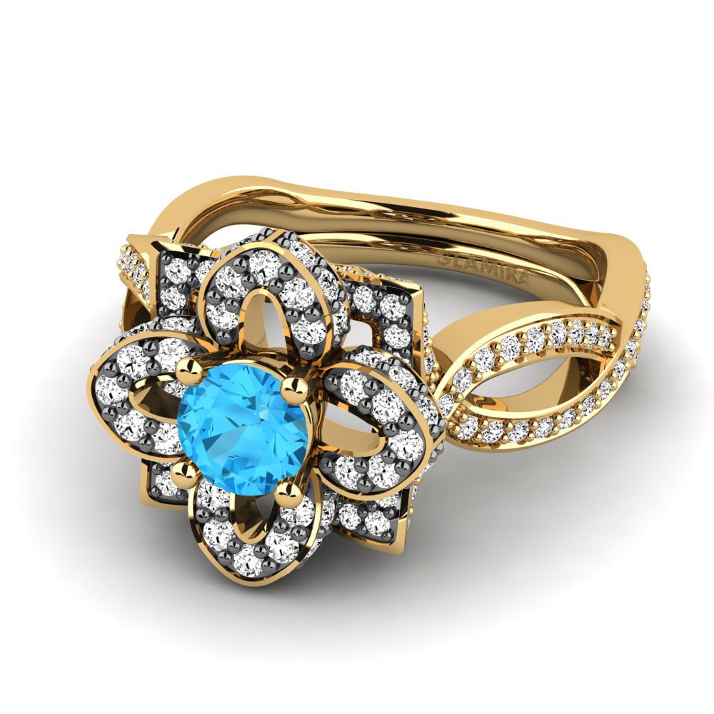 9k Oro Amarillo Topacio azul Anillo de compromiso Essie