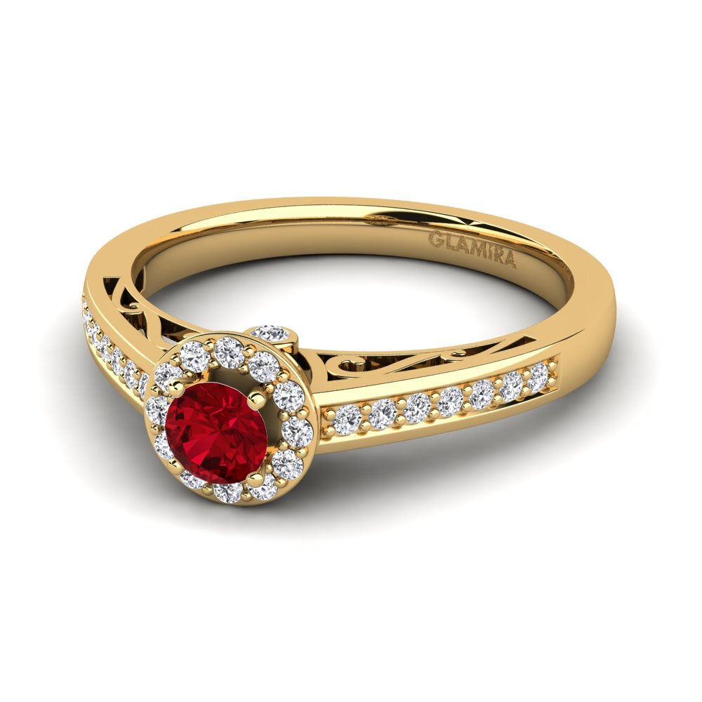 18k Oro Amarillo Circonita Roja Anillo de compromiso Estelle