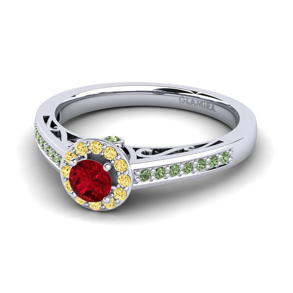 18k Oro Blanco Circonita Roja Anillo de compromiso Estelle