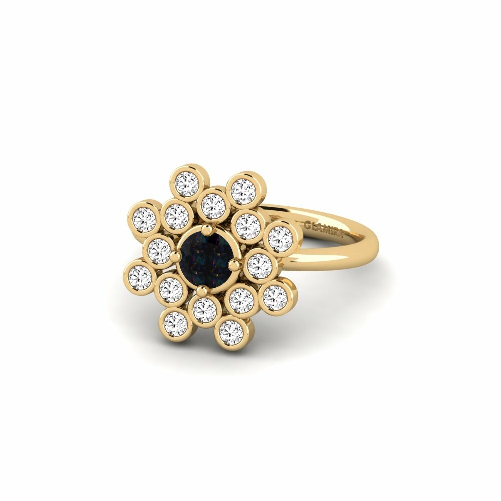 Round 0.35 Carat Fashion Black Opal 14k Yellow Gold Ring Etabili