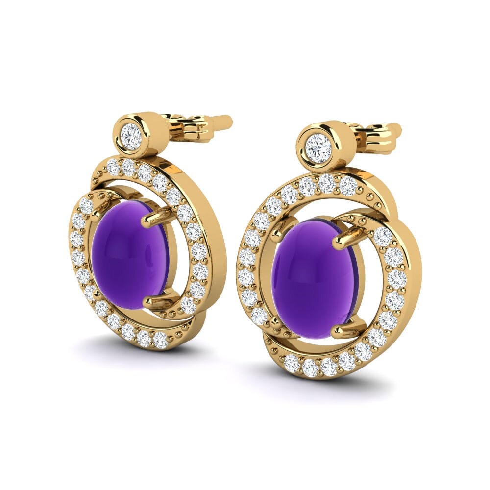 14ct Yellow Gold Cabochon Amethyst Women's Earring Etania