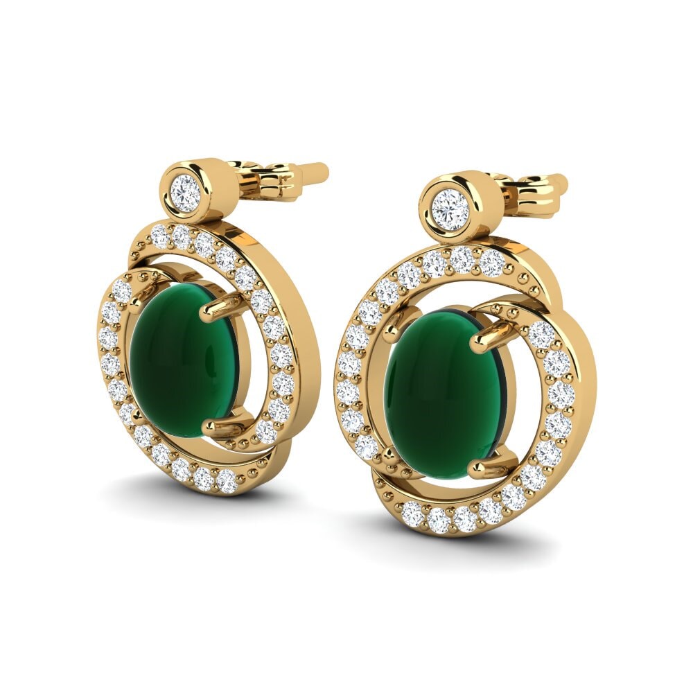 14ct Yellow Gold Cabochon Emerald Women's Earring Etania