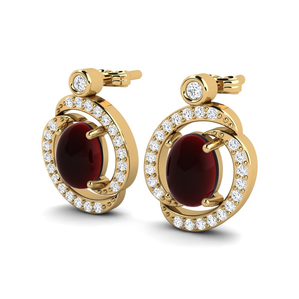 14k Oro Amarillo Granate Cabujón Pendiente de mujer Etania