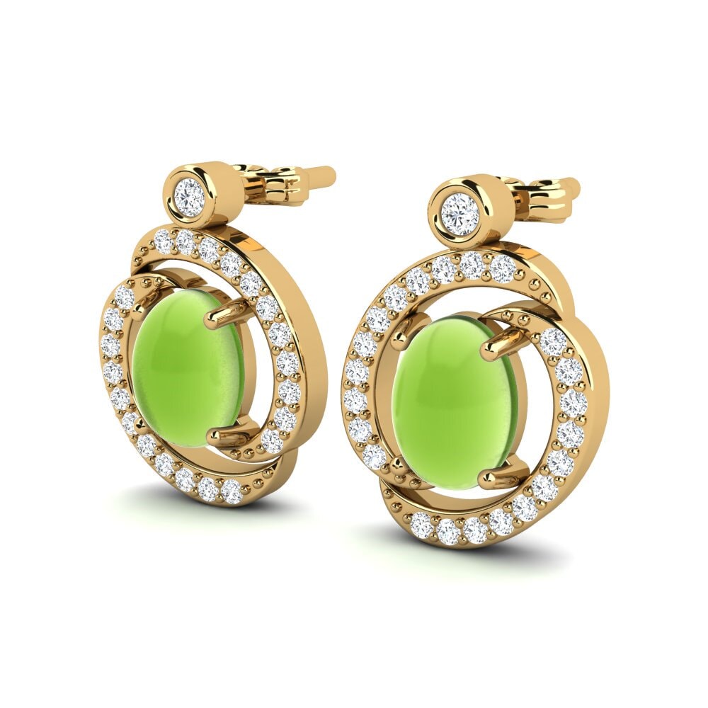 14k Oro Amarillo Peridoto Cabujón Pendiente de mujer Etania