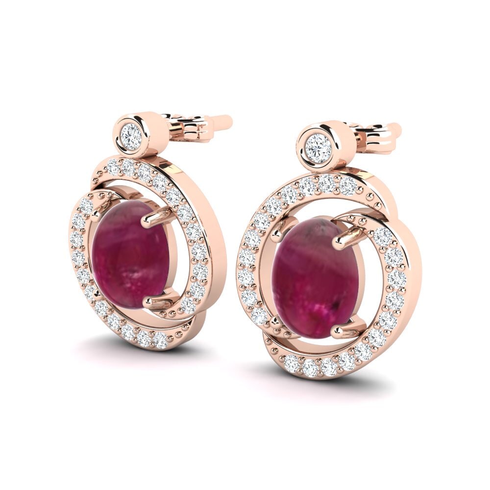 18k Oro Rosa Rubí Cabujón Pendiente de mujer Etania