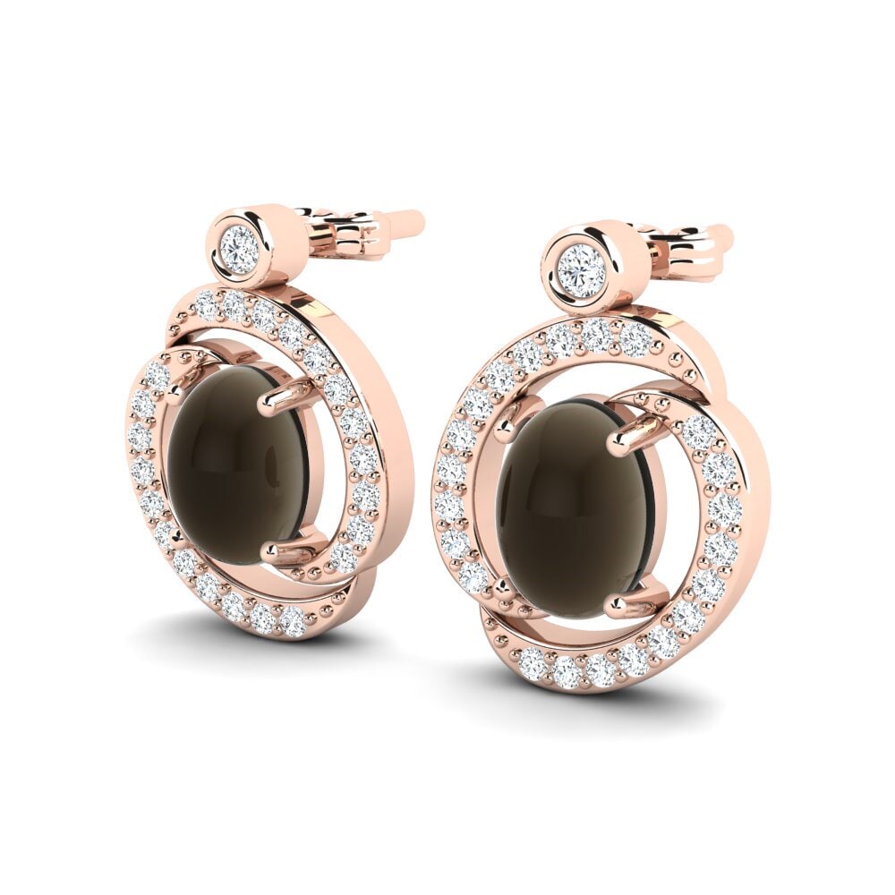 14ct Rose Gold Cabochon Smoky Topaz Women's Earring Etania