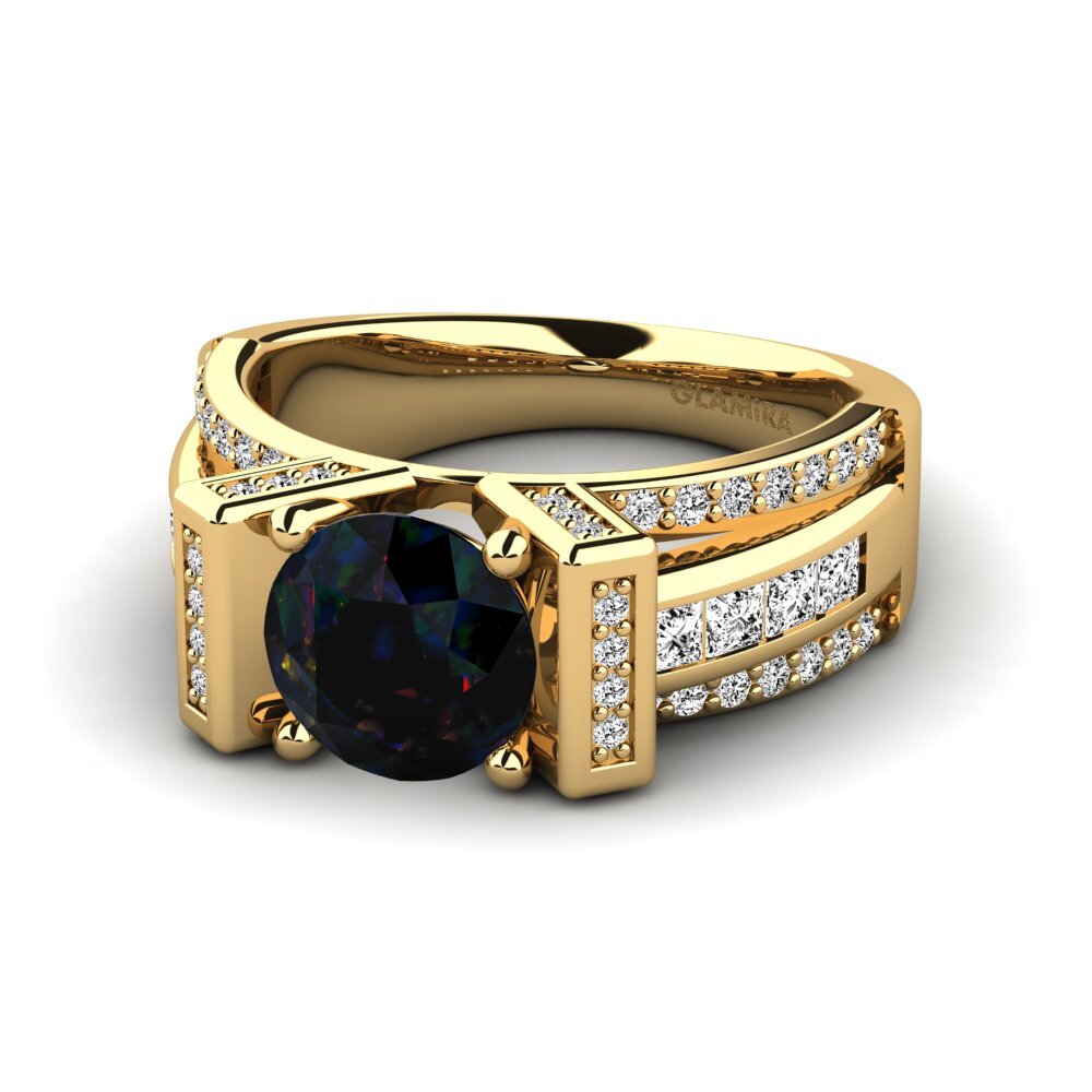 18k Oro Amarillo Opalo Negro Anillo de compromiso Ethella