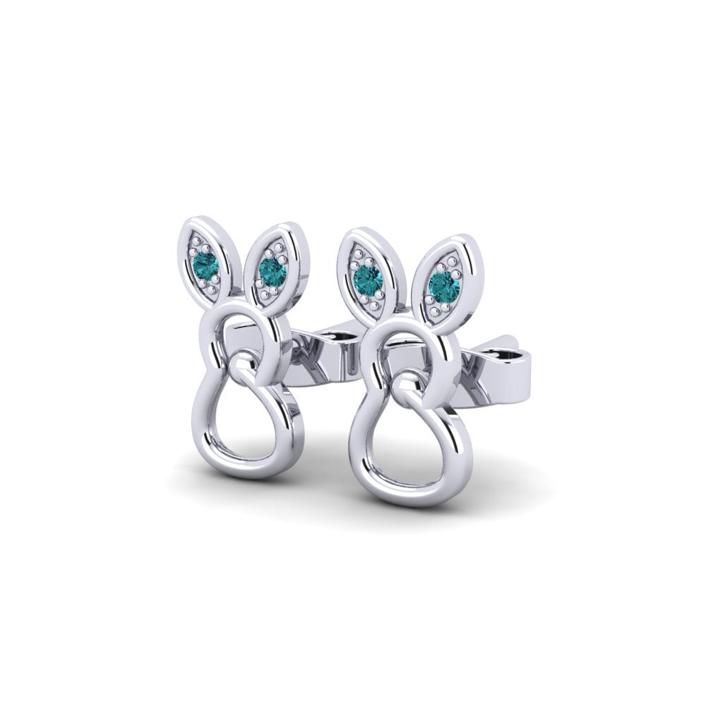 18k White Gold Blue Diamond Kid's Earring Ethic