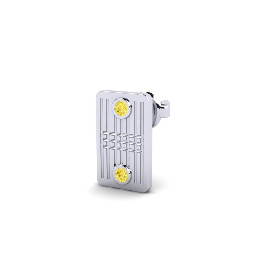 White Silver Yellow Sapphire Men's Earring Etnewat