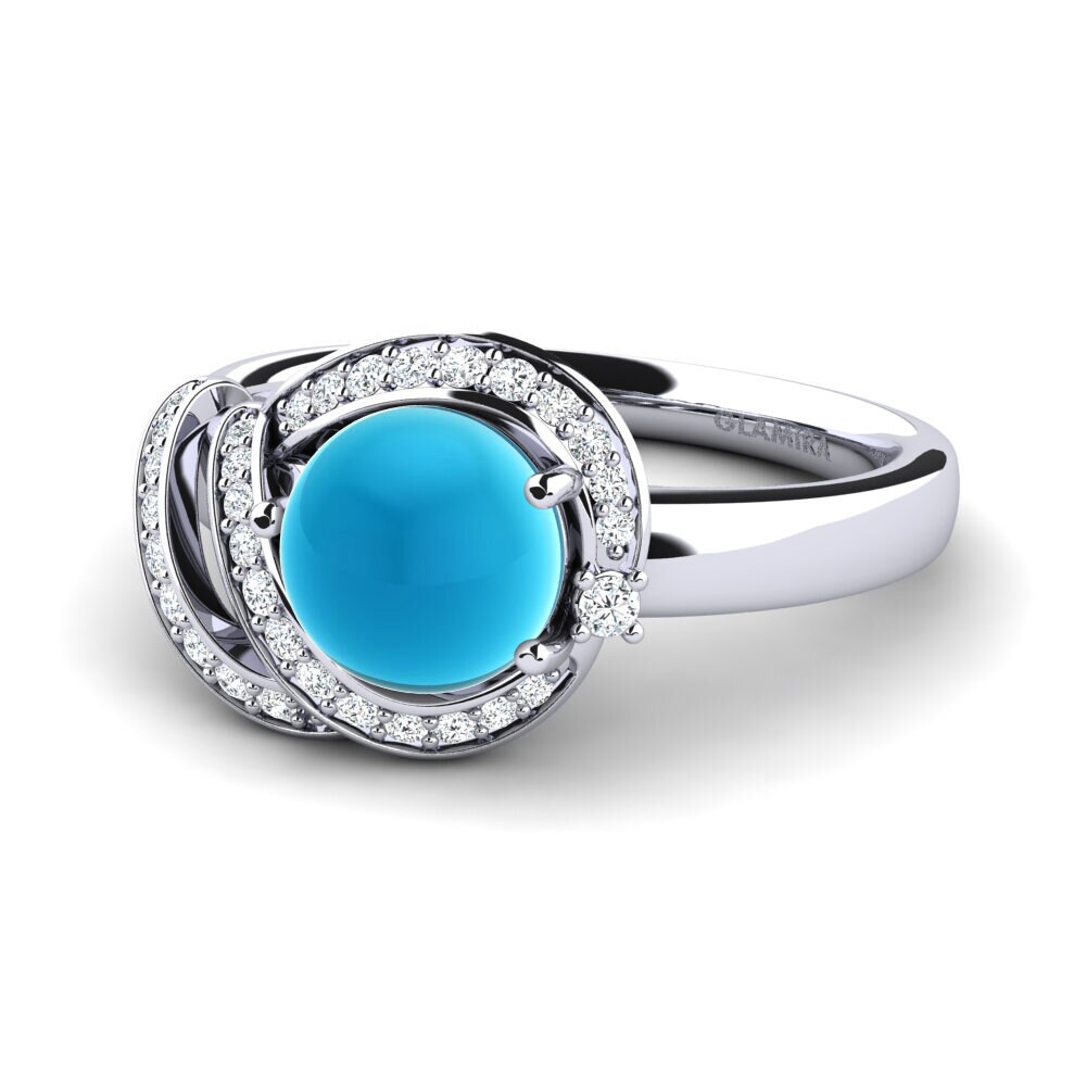 Topacio Azul Cabujón Anillo Evelia