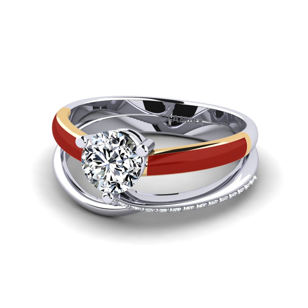 Bagues de fiançailles Or Blanc & Jaune 14k Solitaire Pavé