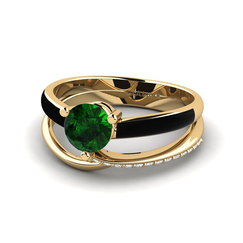 Bagues Or Jaune 14k Tourmaline Verte Solitaire Pavé