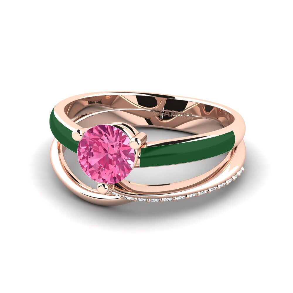 Bagues Tourmaline Rose Solitaire Pavé