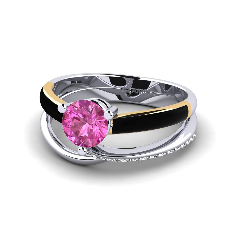 14k Oro Blanco & Amarillo Topacio Rosa Anillo de compromiso Everg