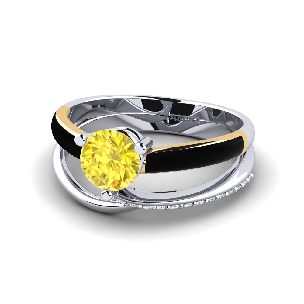 14k Oro Blanco & Amarillo Zafiro amarillo Anillo de compromiso Everg