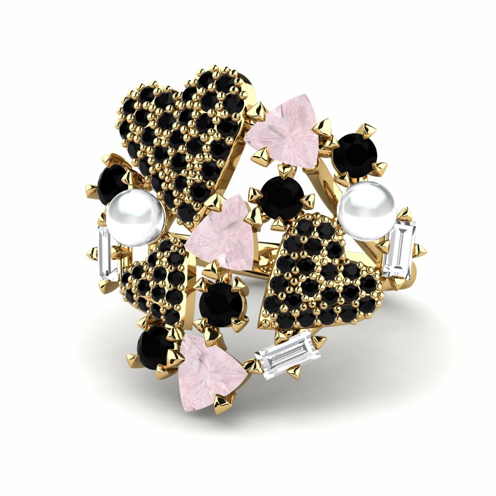 Bagues Or Jaune 18k Quartz Rose Perles