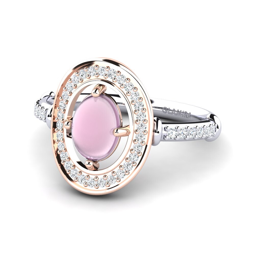 14ct White & Rose Gold Cabochon Rose Quartz Ring Evonna