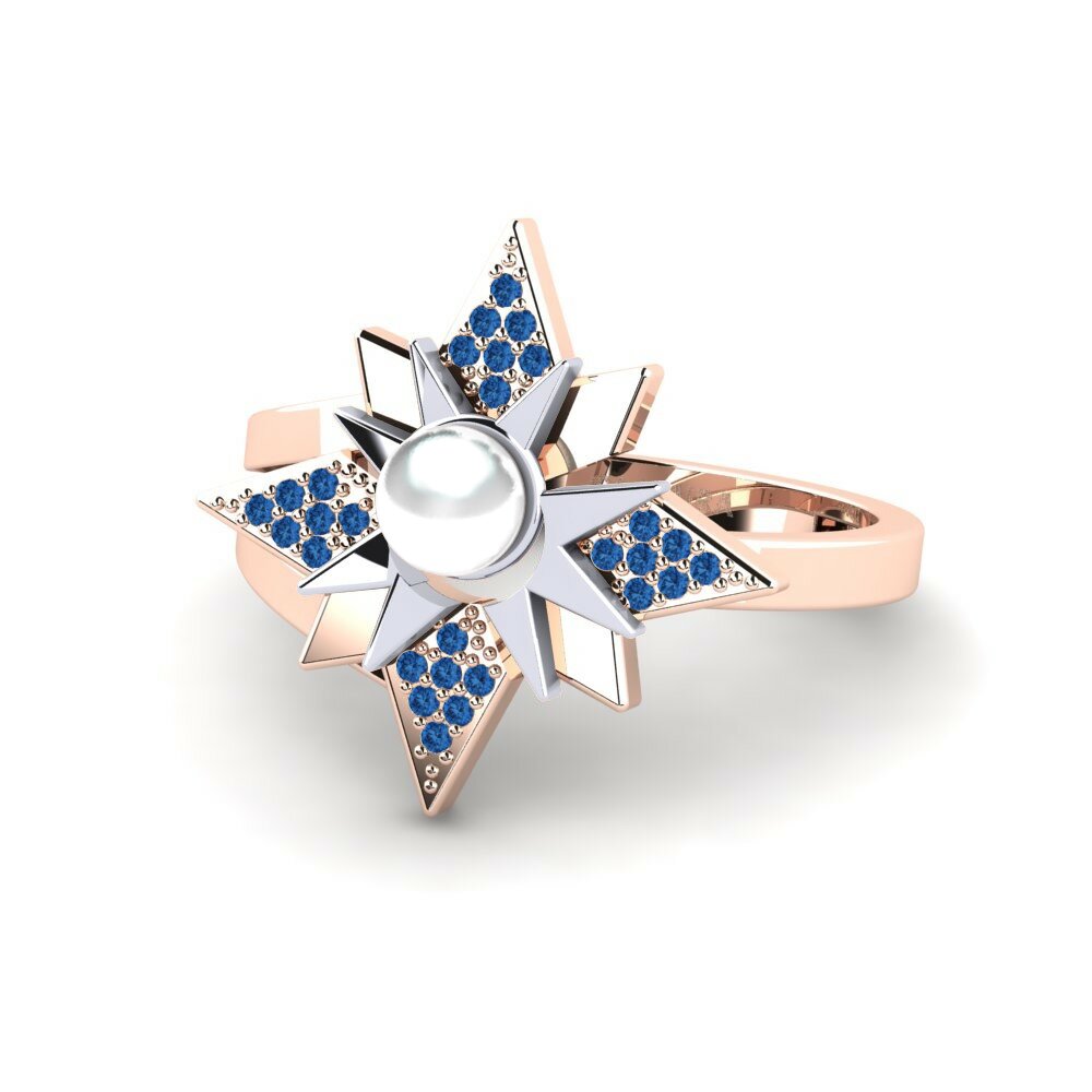 Bagues Or Rose& Blanc 18k Zircone Bleu Foncé Étoiles