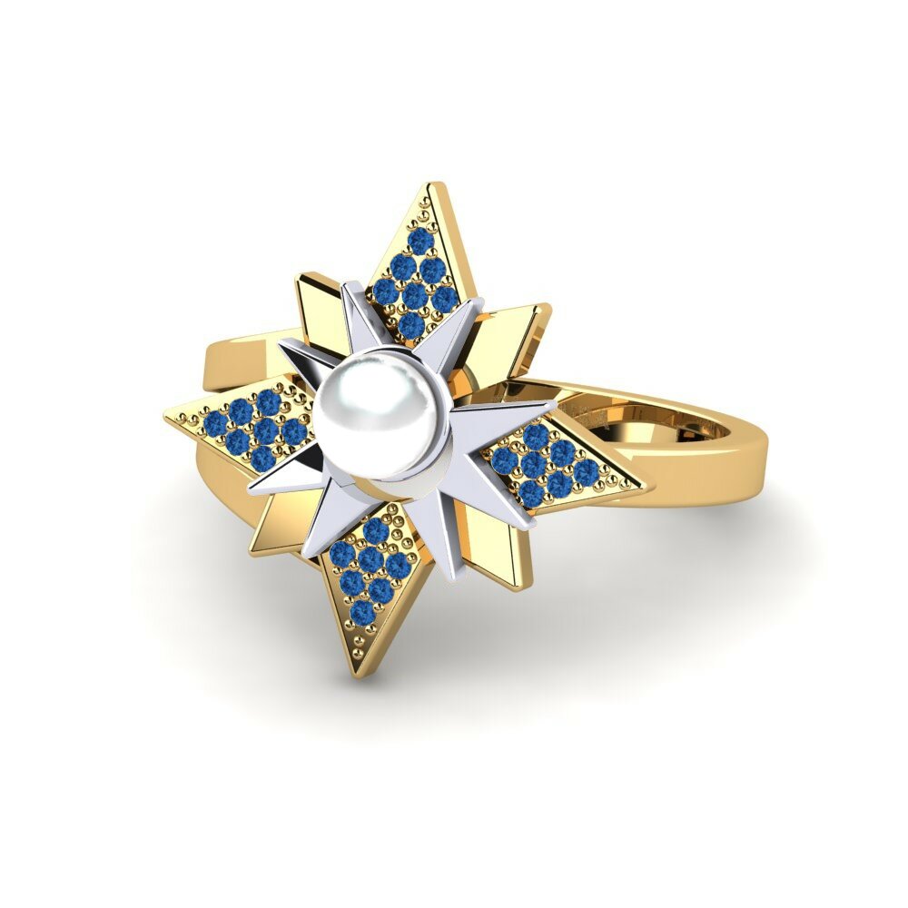 Bagues Or Jaune & Blanc 18k Zircone Bleu Foncé Étoiles
