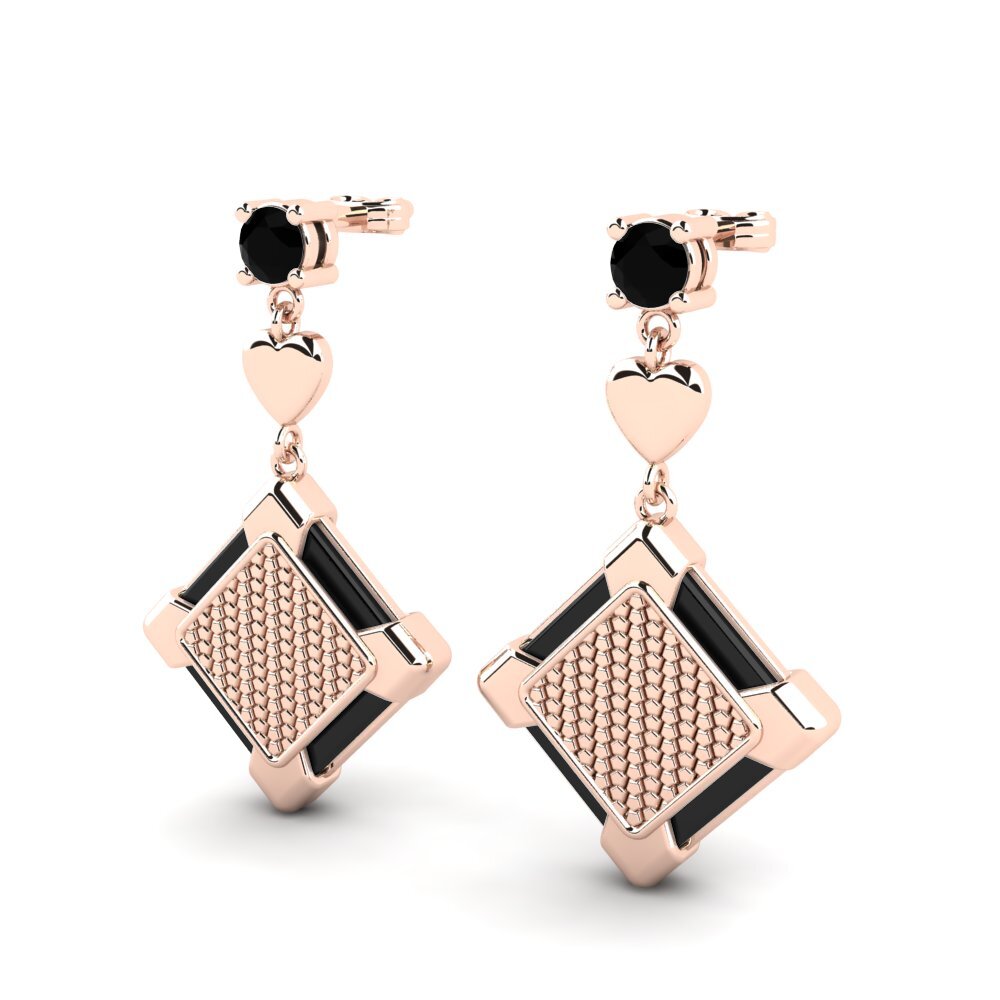 14k Oro Rosa Ónix Negro Pendiente de mujer Falkowski