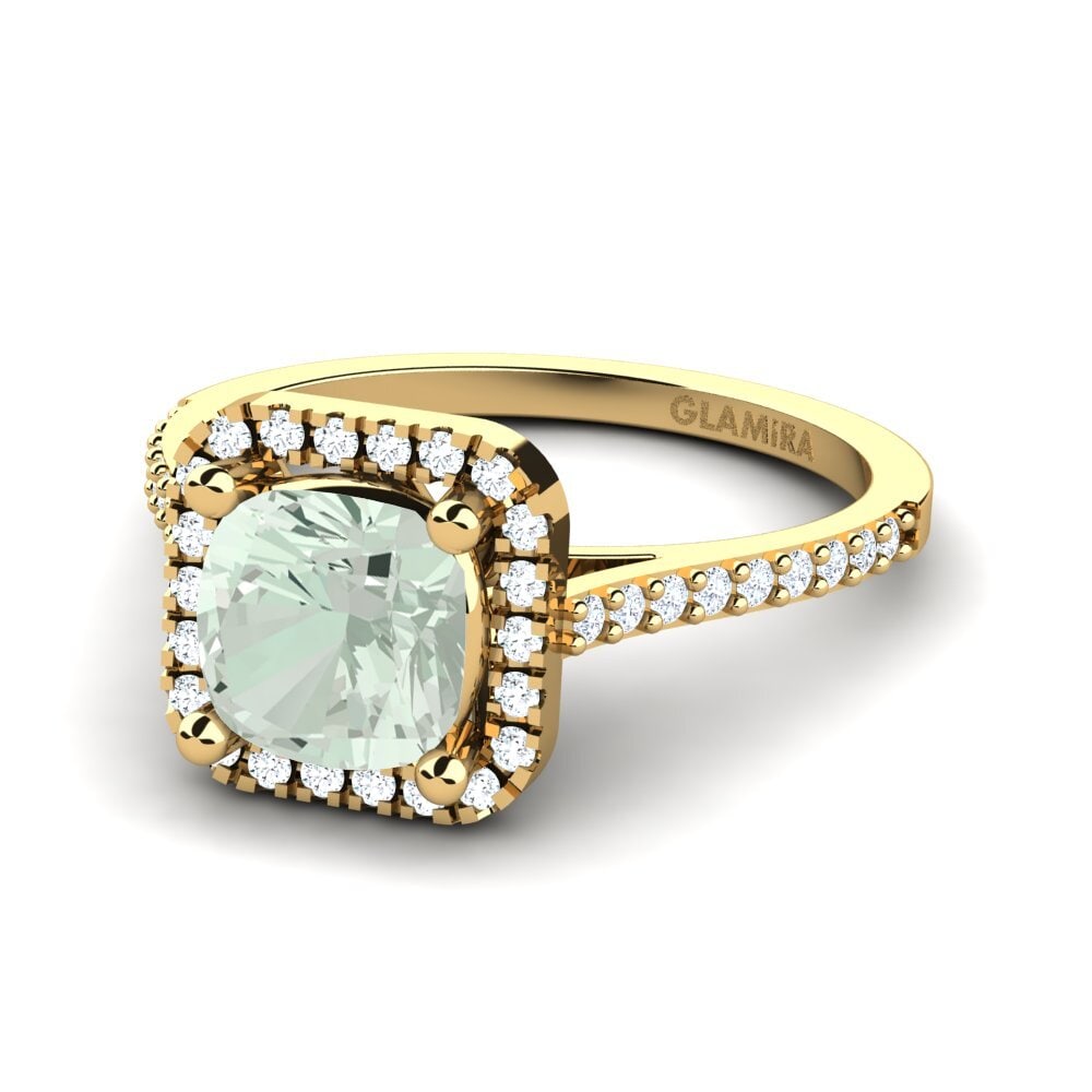 18k Oro Amarillo Amatista verde Anillo de compromiso Fanetta