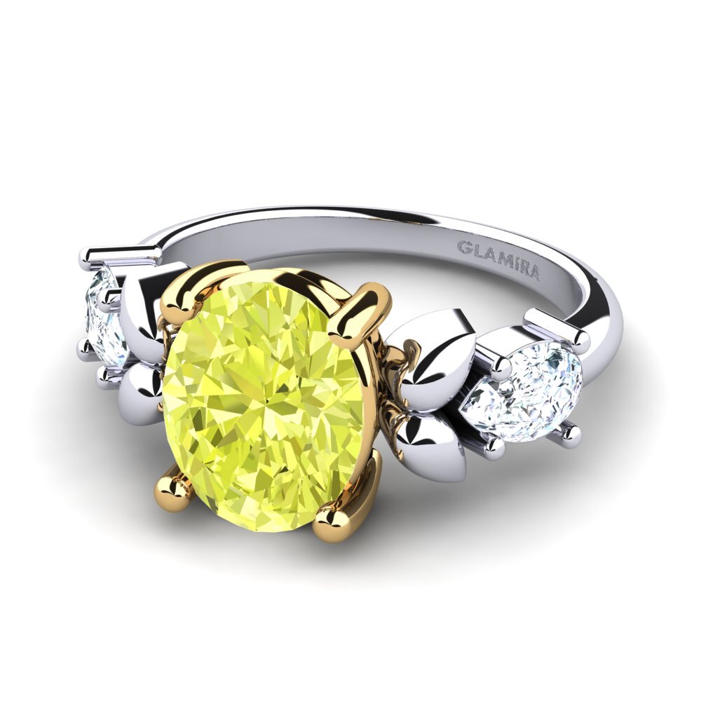 14k Oro Blanco & Amarillo Cuarzo Limón Anillo de compromiso Faried