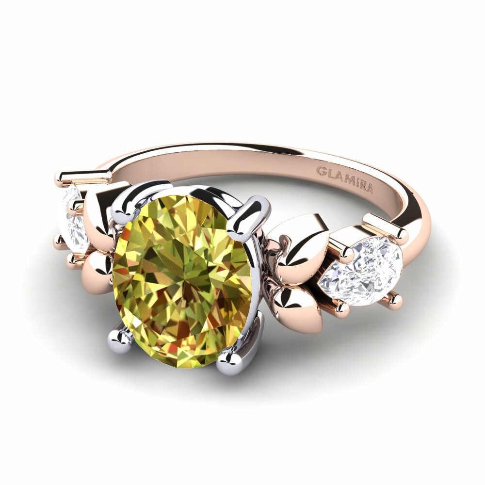 Bagues Or Rose& Blanc 14k Pierre de Sultan Pierres latérales