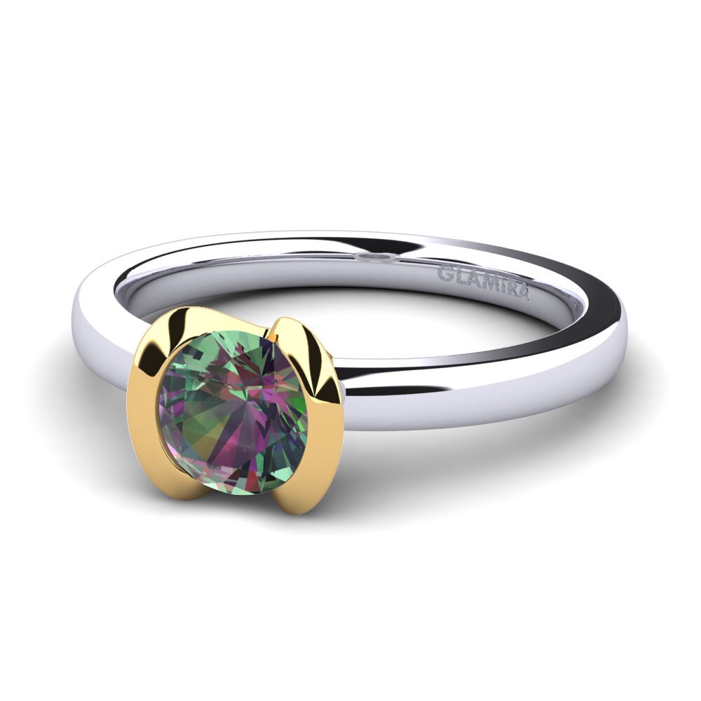 14k Oro Blanco & Amarillo Topacio Místico Anillo de compromiso Farrah