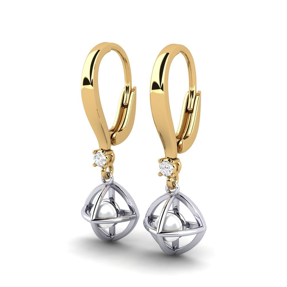 14k Oro Amarillo & Blanco Zafiro blanco Pendiente de mujer Farrolas