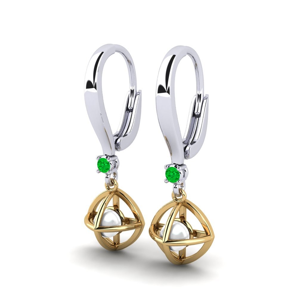 18ct White & Yellow Gold Emerald Women's Earring Farrolas