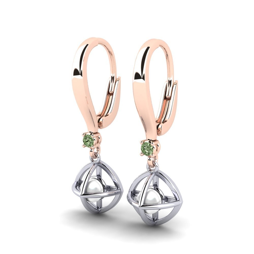 9k Oro Rosa & Blanco Diamante Verde Pendiente de mujer Farrolas