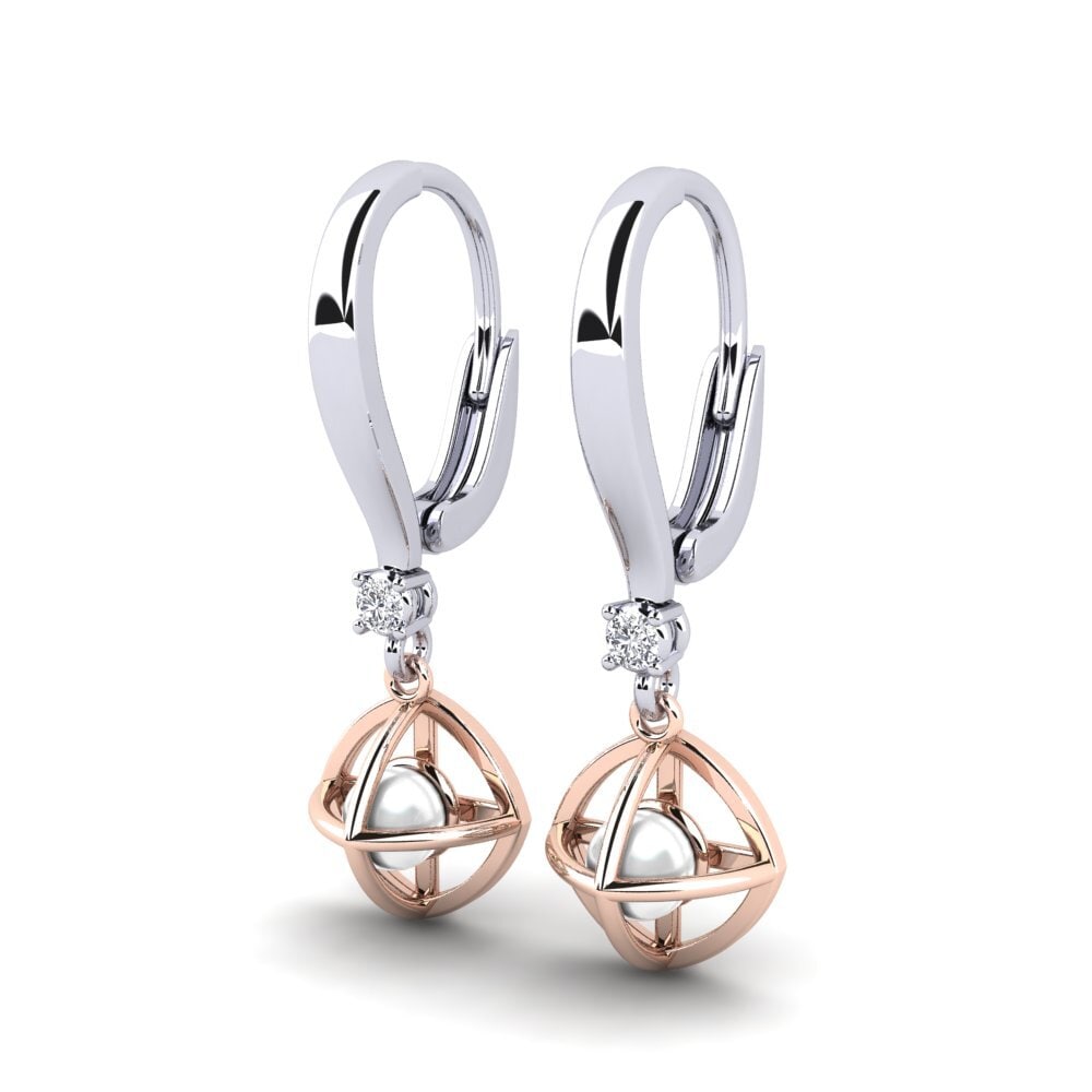 14k Oro Blanco & Rosa Diamante cultivado en laboratorio Pendiente de mujer Farrolas