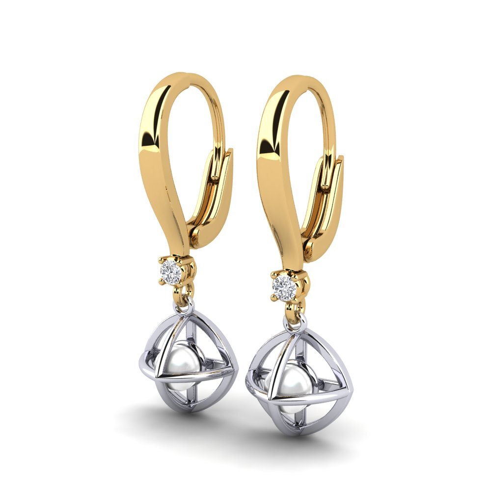 14k Oro Amarillo & Blanco Diamante cultivado en laboratorio Pendiente de mujer Farrolas