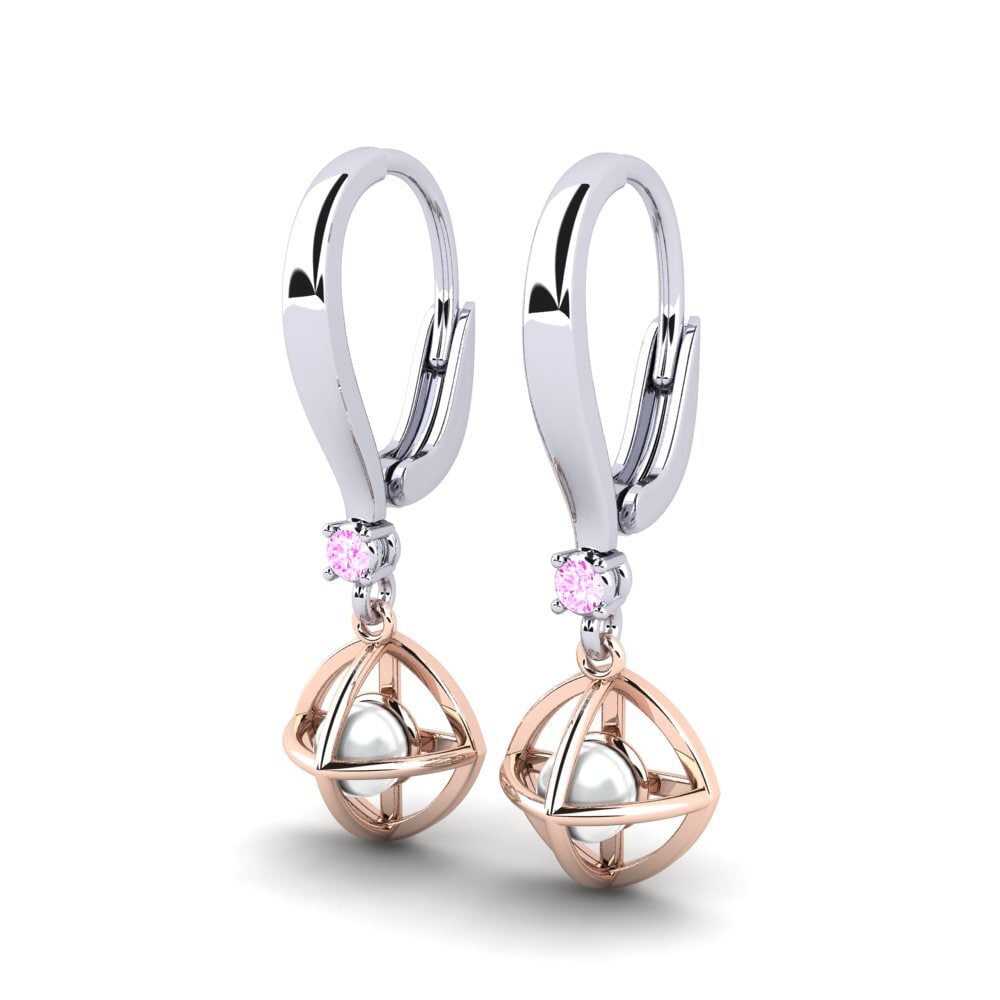14k Oro Blanco & Rosa Zafiro Rosado Pendiente de mujer Farrolas