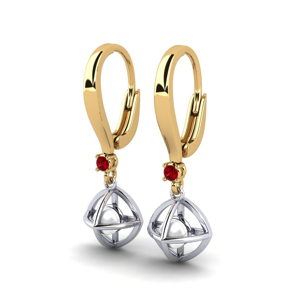 9ct Yellow & White Gold Red Zirconia Women's Earring Farrolas