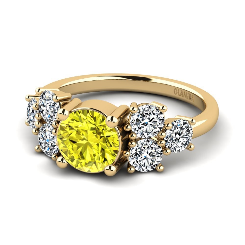 Diamante Amarelo Anel Feminino Fatond