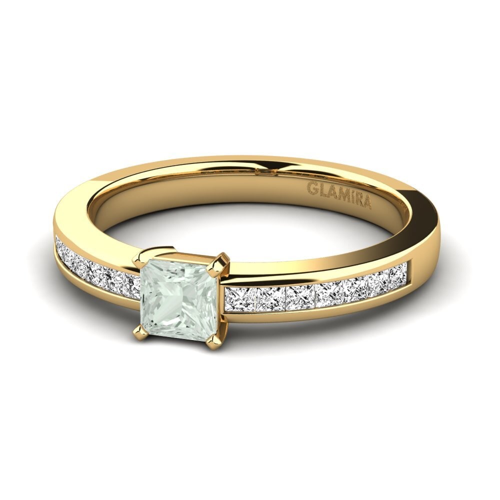 18k Oro Amarillo Amatista verde Anillo de compromiso Fausta
