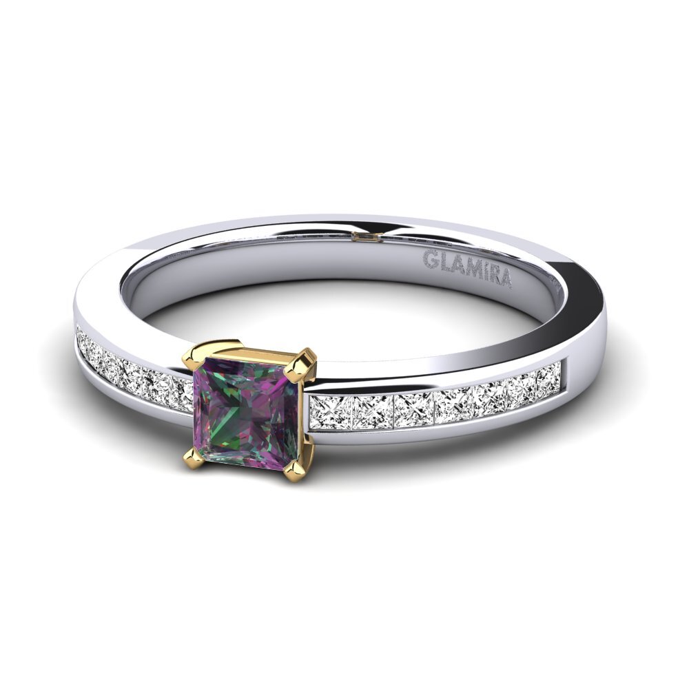 14k Oro Blanco & Amarillo Topacio Místico Anillo de compromiso Fausta