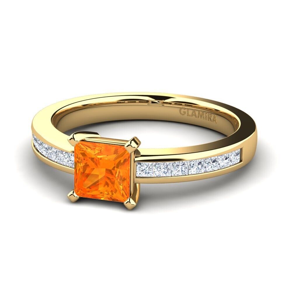 18k Oro Amarillo Zafiro Naranja Anillo de compromiso Fausta 0.93 crt