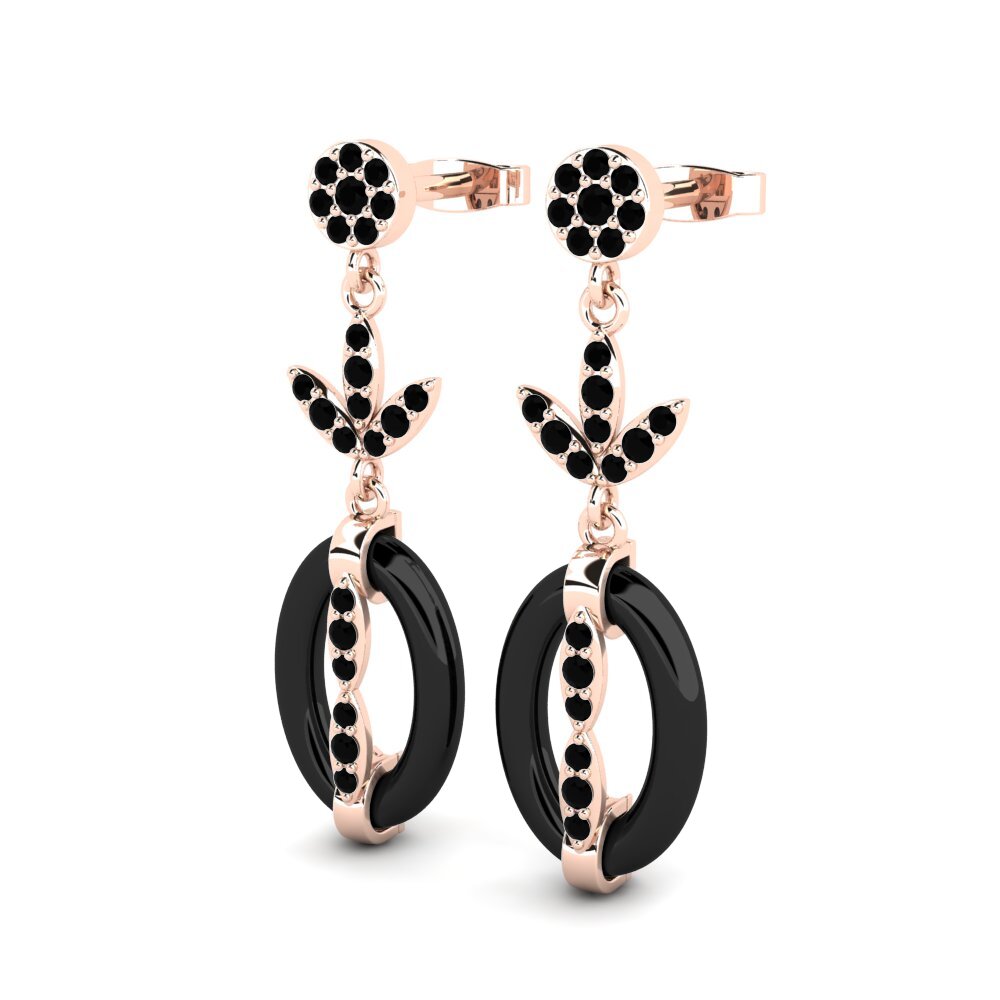 14k Oro Rosa Ónix Negro Pendiente de mujer Favor