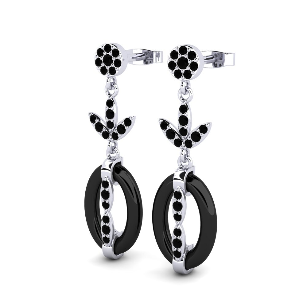 9k Oro Blanco Ónix Negro Pendiente de mujer Favor